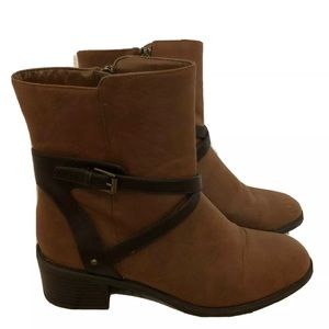 CHAPS Dayna Brown Harness Moto Zip Ankle Boots